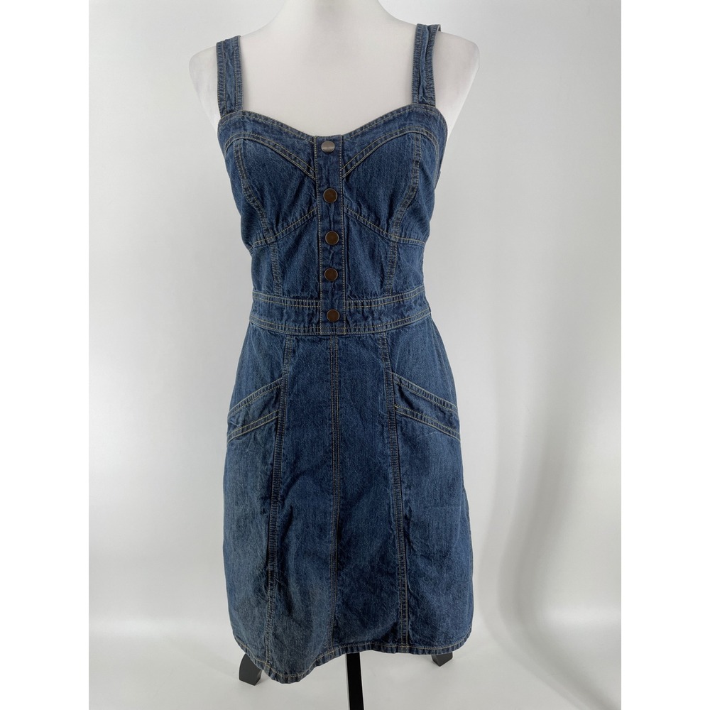 Denim Western Mini Dress Womens Small* Blue 100% Cotton Boho Festival Cottage